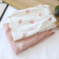 Japanese-style women's pajamas, pure cotton gauze, open-front long-sleeved, thin, spring and summer, soft crepe, comfortable autumn and winter loungewear set