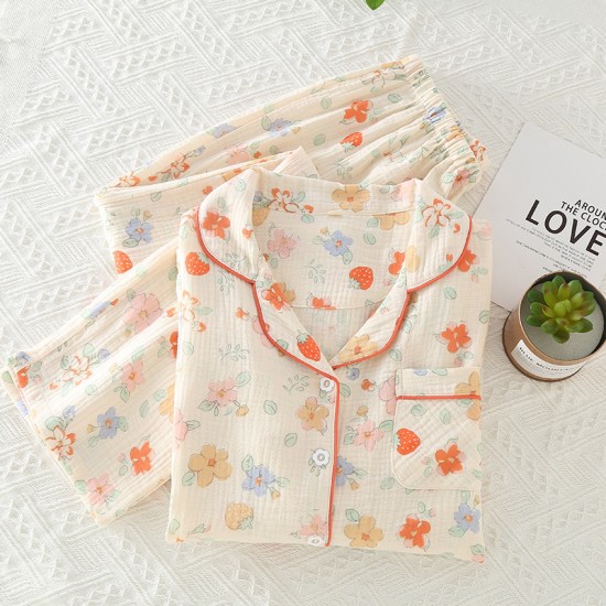 New couple's yarn-dyed shorts, men's and women's summer pure cotton double-layered gauze thin pajamas, soft shorts