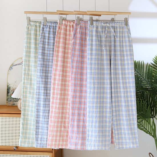 Women's padded pajamas, pure cotton double-layer gauze thin long sleeves, Japanese-style bra-free spring and summer loungewear two-piece set.