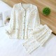 Women's spring and summer thin, long-sleeved, open-front pajamas, pure cotton double-layer gauze. Two-piece loungewear set