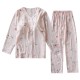 Women's spring and summer thin, long-sleeved, bra-free, rayon silk loungewear set with bra pads.