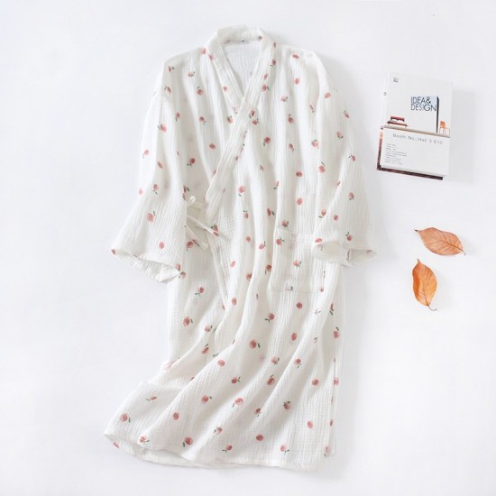 Japanese-style kimono robes, women's cotton double-layer gauze pajamas, spring and summer steaming loungewear, thin, soft bath skirts.