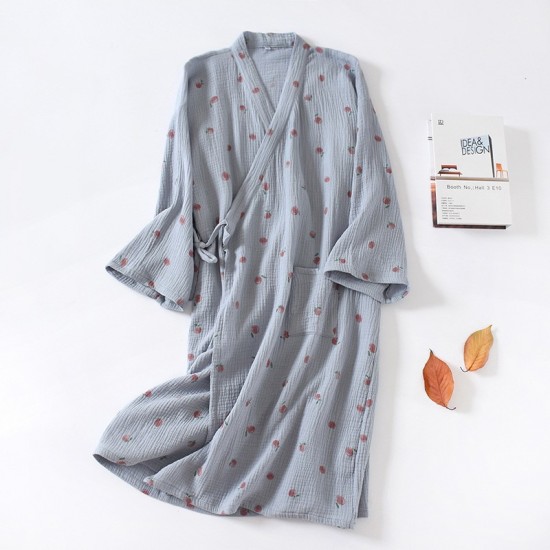 Japanese-style kimono robes, women's cotton double-layer gauze pajamas, spring and summer steaming loungewear, thin, soft bath skirts.