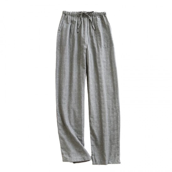 Couples' pajama pants, pure cotton double-layer gauze, thin, men's and women's, loose, spring and autumn, all-cotton casual trousers.