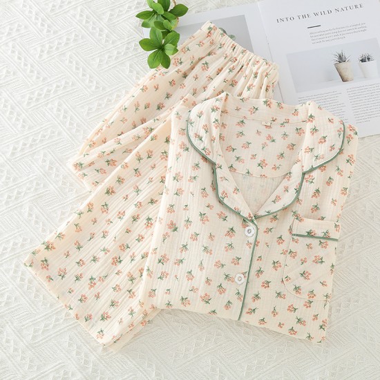 New couple's yarn-dyed shorts, men's and women's summer pure cotton double-layered gauze thin pajamas, soft shorts