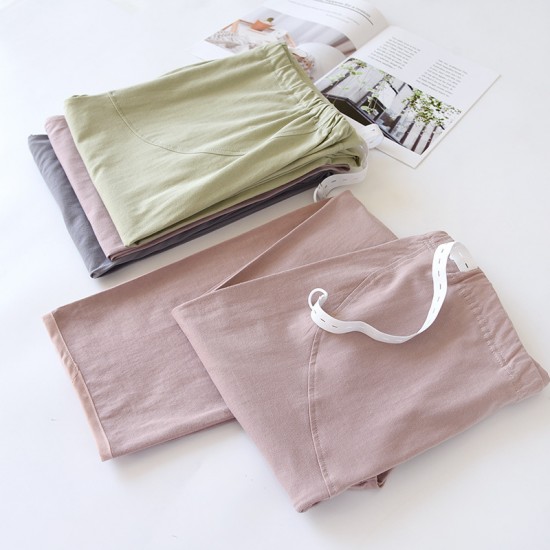 Adjustable maternity pajama pants, pure cotton belly support pants, spring and autumn, thin, solid color, large-size, soft, loose lounge pants.