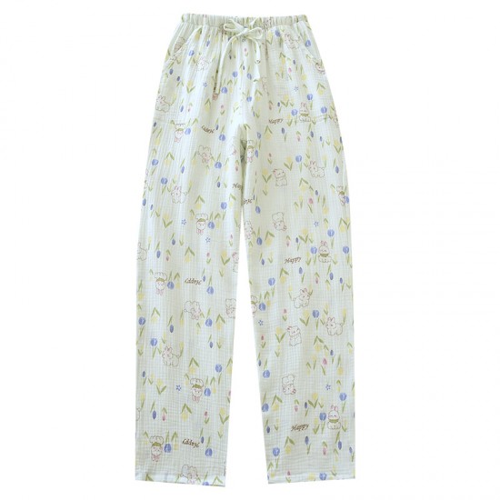 Women's Spring and Autumn Pure Cotton Double-Layer Gauze Pajamas, Fresh and Cute Long-Sleeved Thin Summer Homewear Two-Piece Set