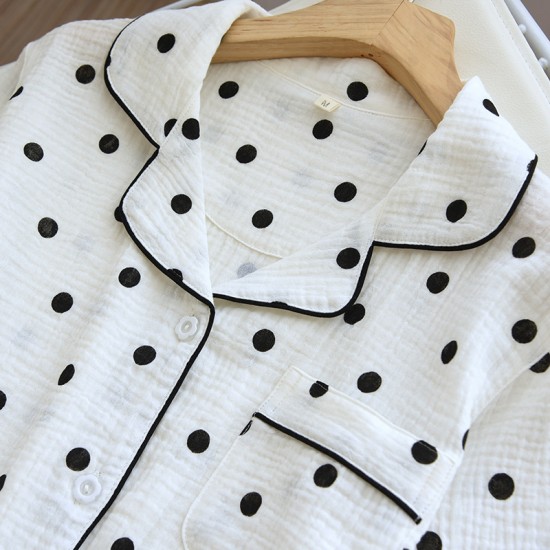 Women's summer pajamas, plus-size, pure cotton, double-layered gauze shorts, polka-dot, loose loungewear two-piece set