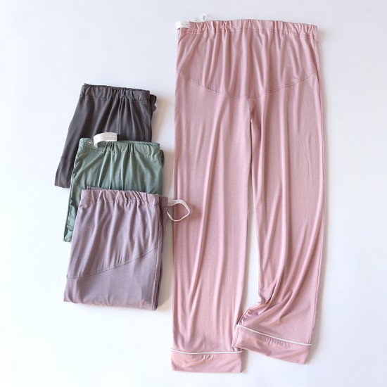 Adjustable modal maternity pajama pants. Spring, autumn, and summer belly support pants, high-waisted, thin, plus-size straight-leg loungewear.