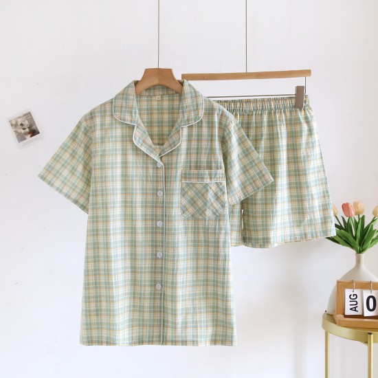 Women's summer nightgown, pure cotton double-layered cotton gauze short-sleeved loungewear, thin, soft, loose, plus-size cotton nightgown.