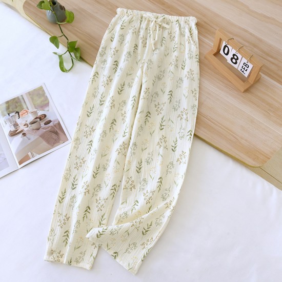 Women's Spring and Autumn Pure Cotton Double-Layer Gauze Pajamas, Fresh and Cute Long-Sleeved Thin Summer Homewear Two-Piece Set