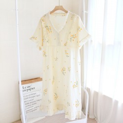 Japanese-style nightgown, women's cotton gauze, thin kimono pajamas, spring and summer, loose summer loungewear.