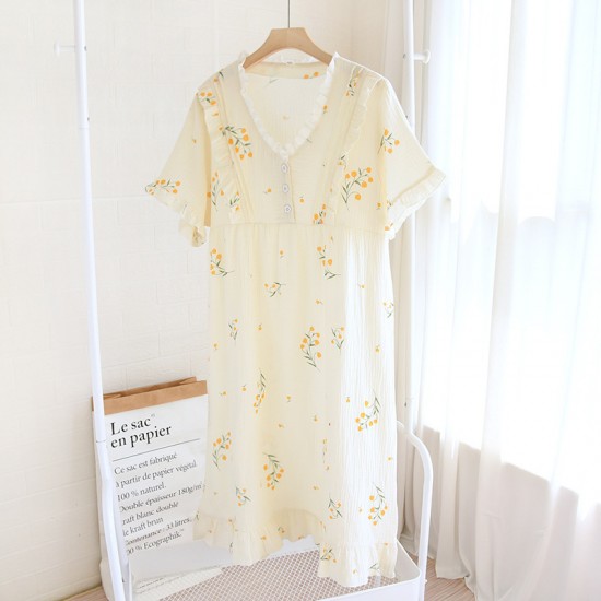 Japanese-style nightgown, women's cotton gauze, thin kimono pajamas, spring and summer, loose summer loungewear.