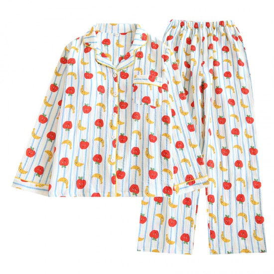 Spring and summer women's pajamas, pure cotton washed cotton couple's plaid trousers, loose, soft loungewear set.