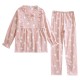 Women's padded pajamas, pure cotton double-layered gauze, V-neck, thin, long-sleeved, bra-free, spring and summer loungewear set