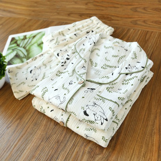 New cotton gauze pajamas for women, spring, autumn, and summer, long-sleeved, all-cotton, thin, simple loungewear set suitable for outerwear