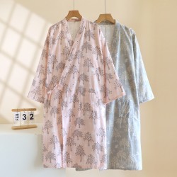 Couple pure cotton gauze nightgown, pine tree-style, thin, men's and women's spring, summer, and autumn bathrobes, loose cotton kimono pajamas.