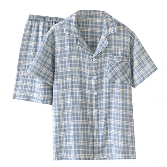 New couple's washed cotton shorts, men's and women's summer thin cotton pajamas, soft, short-sleeved loungewear.