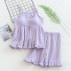 Women's spring and summer pure cotton gauze pajamas, fresh and sexy, sexy suspender shorts loungewear set with bra pads.