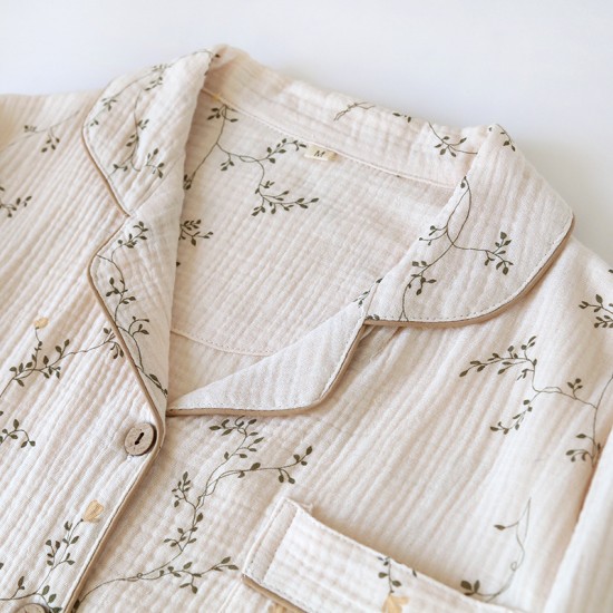 New Women's Pajamas, Pure Cotton Double-Layer Gauze Yarn-Dyed Jacquard Long-Sleeved Pants, Thin Spring, Summer, and Autumn Homewear Sets