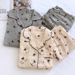 Candy solid color women's pajamas, spring, summer, and autumn, pure cotton double-layer washed cotton gauze, thin home pants, loose casual trousers