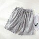 Women's washed cotton shorts, thin summer plaid pajamas, loose, plus-size, soft loungewear.