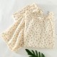 Women's pajamas, pure cotton double-layer gauze, round-neck, long-sleeved, spring and summer thin cotton floral crepe loungewear set
