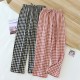 Couples' pajama pants, pure cotton washed cotton plaid, men's and women's, thin, simple, comfortable, casual spring and summer trousers.