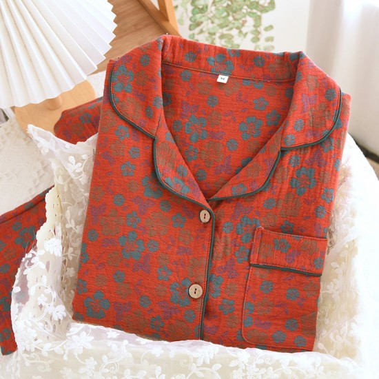 New Women's Autumn and Winter Pure Cotton Air-Layer Pajamas, Thickened Interlayer Warm Homewear Loose Large Size Casual Pants