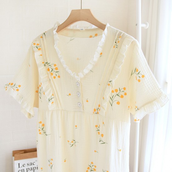 Japanese-style nightgown, women's cotton gauze, thin kimono pajamas, spring and summer, loose summer loungewear.