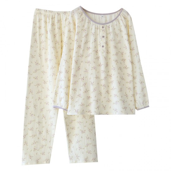 Women's spring and summer pajamas, pure cotton double-layer crepe lounge pants, thin, summer, loose, soft cotton gauze lounge pants