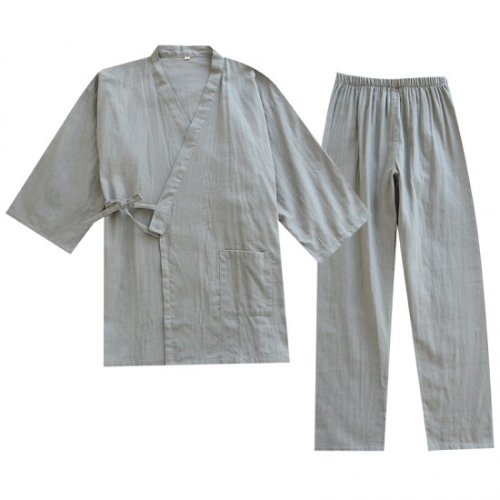 Wholesale men's double-layer gauze kimono pajamas, Japanese-style steaming loungewear, sweat-wicking and breathable loungewear.