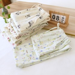 Women's Spring and Autumn Pure Cotton Double-Layer Gauze Pajamas, Fresh and Cute Long-Sleeved Thin Summer Homewear Two-Piece Set