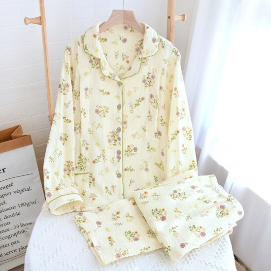 Postpartum postpartum clothes, pure cotton double-layer gauze, thin, spring and summer, long-sleeved nursing pajamas, all-cotton loungewear sets.