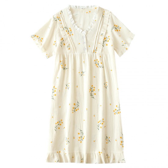Japanese-style nightgown, women's cotton gauze, thin kimono pajamas, spring and summer, loose summer loungewear.