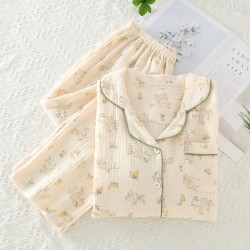 New couple's yarn-dyed shorts, men's and women's summer pure cotton double-layered gauze thin pajamas, soft shorts