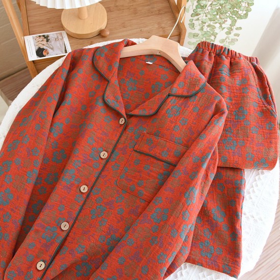 New Women's Autumn and Winter Pure Cotton Air-Layer Pajamas, Thickened Interlayer Warm Homewear Loose Large Size Casual Pants