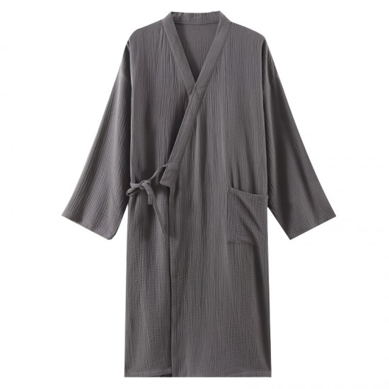 Men's spring and summer nightgown, thin, plus-size, kimono bathrobes, loose, three-quarter sleeve crepe for couples