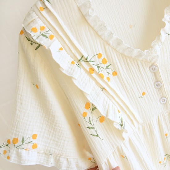 Japanese-style nightgown, women's cotton gauze, thin kimono pajamas, spring and summer, loose summer loungewear.