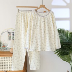Women's spring and summer pajamas, pure cotton double-layer crepe lounge pants, thin, summer, loose, soft cotton gauze lounge pants