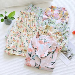Spring and summer women's pajamas, double-layered gauze, thin casual trousers, loose cotton gauze, spring and autumn loungewear, soft and breathable