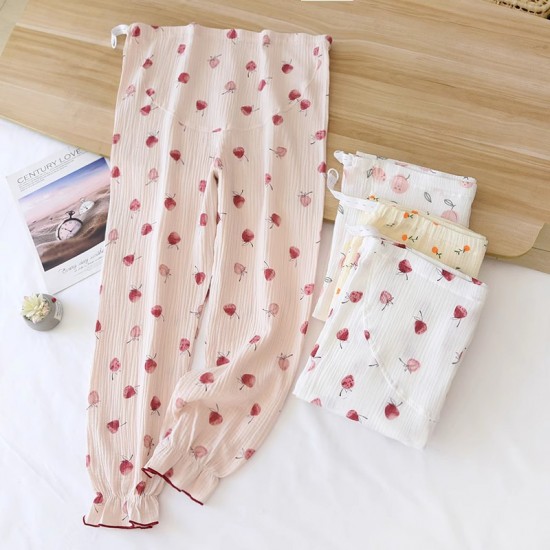 Adjustable maternity cotton pajama pants, thin, large-size, spring and summer, maternity postpartum pajamas, suitable for outerwear in the summer.