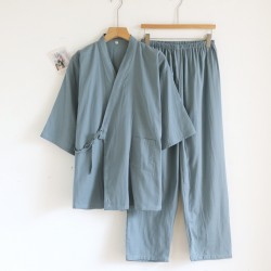 Couples' cotton gauze nightgown, pine tree-style, thin, men's and women's bathrobes, loose cotton kimono pajamas, and loose drawstring mid-length kimono pajamas.