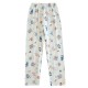 Women's Crepe Printed Pajamas, Spring and Autumn Double-Layer Cotton Gauze Thin Loose Drawstring Pants, Homewear Pants