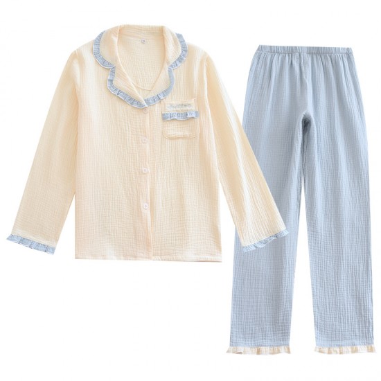 Summer women's pure cotton gauze pajamas, loose round-neck, thin, one-piece loungewear, soft and breathable