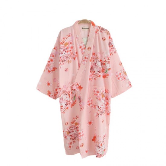 Japanese-style kimono robe, women's spring, summer, and autumn pure cotton double-layer gauze nightgown, all-cotton loungewear, yukata bathrobe.