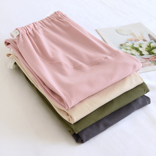 Adjustable maternity pajamas, plus-size, spring and autumn, pure cotton, belly-supporting pants, thin, soft loungewear pants for autumn and winter