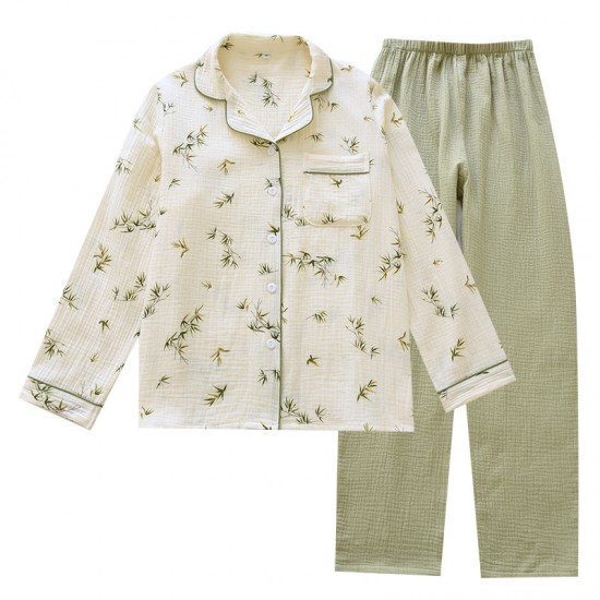 Women's Christmas tree pajamas, pure cotton, spring and summer long-sleeved pants, thin, cotton loungewear, soft, loose two-piece set.