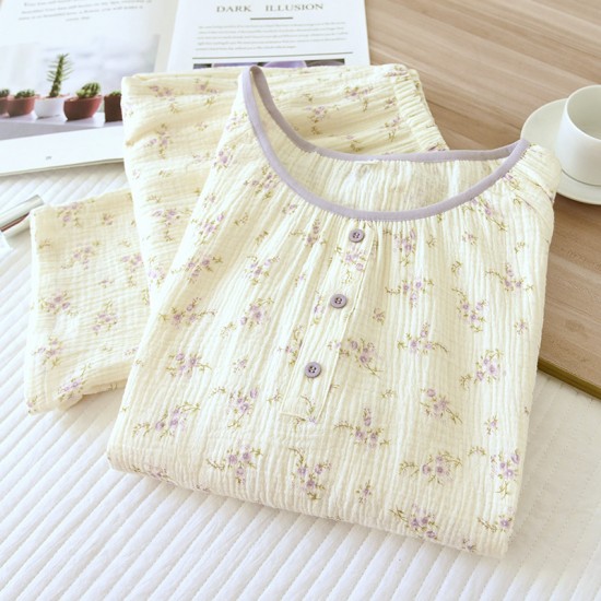 Women's spring and summer pajamas, pure cotton double-layer crepe lounge pants, thin, summer, loose, soft cotton gauze lounge pants