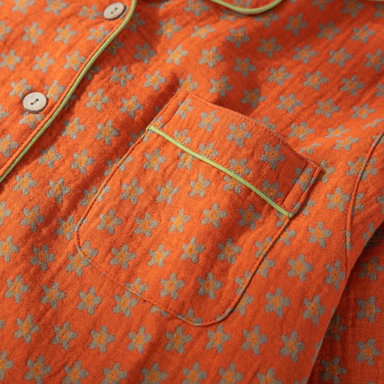 Spring and summer women's pajamas, pure cotton double-layered gauze thin long-sleeved trousers, thin, soft, loose loungewear set.